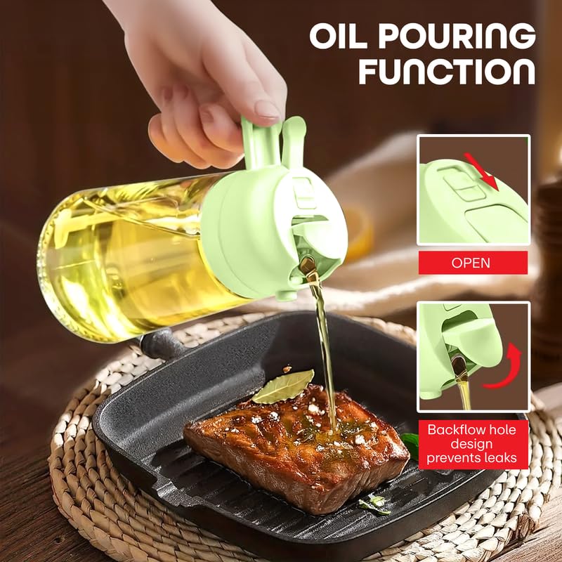PRIME PICK Cook Pro Oil Dispenser Bottle Glass 2 in 1 Oil Sprayer Adjustable Nozzle Leak Proof Food Grade Cooking Baking Air Fryer BBQ Use Green 470 ml - Image 3