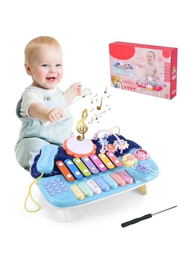BWSJ Baby Musical Instruments Toys 5 in1 Toddler Piano Toy Pretend Ph Drum Set With Music Light Keyboard Electronic ParentChild Interactive Education Toy - Image 1