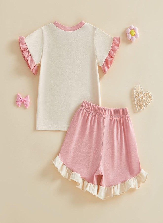 Mubineo Toddler Baby Girl Clothes Summer Bowknot T Shirt Shorts Outfits Kids Ruffle Short Sleeve Tops Short Outfit Set (Pink Dad, 2-3T) - Image 5