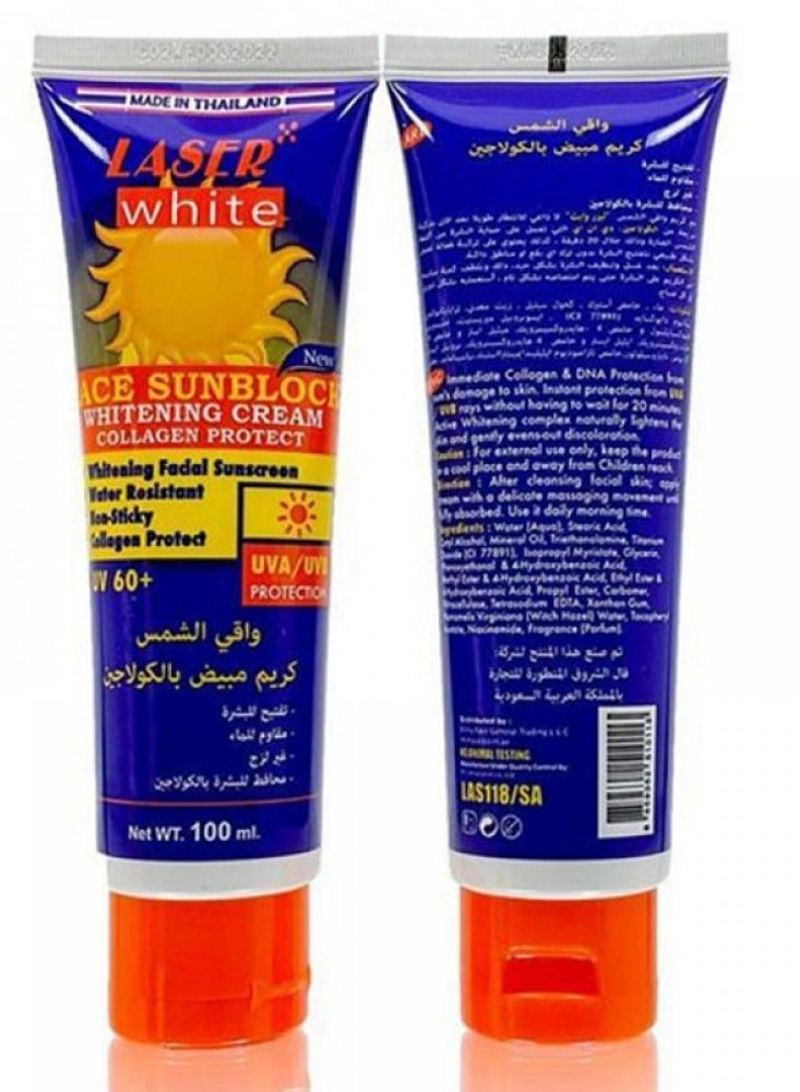 LASER LASER WHITE Sunscreen UV 60+ Whitening Cream with Collagen 100 ml - Image 2