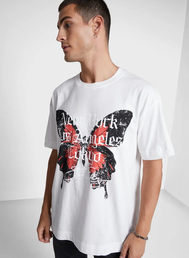 GOOD FOR NOTHING Oversized Acid Wash Butterfly T-Shirt