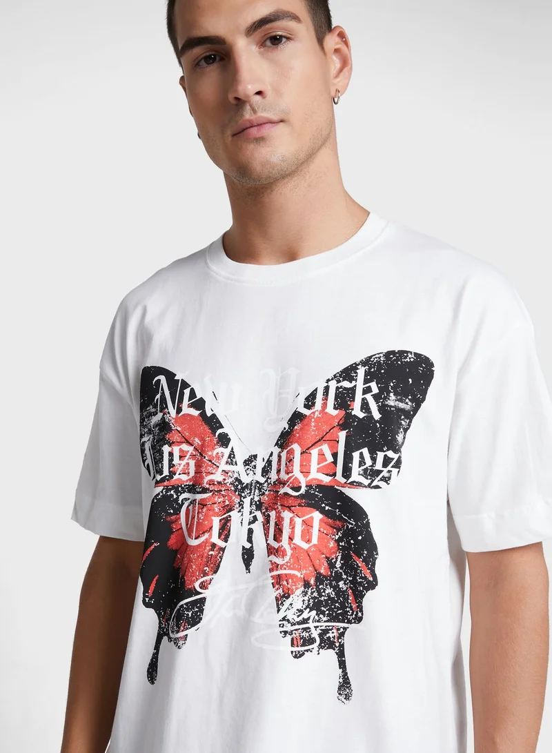 GOOD FOR NOTHING Oversized Acid Wash Butterfly T-Shirt