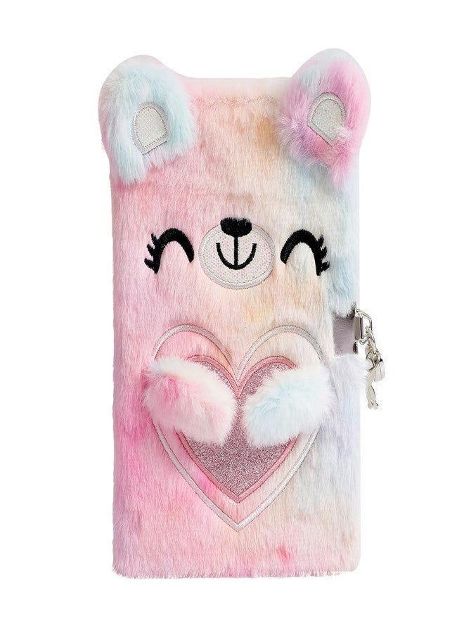 YankMooM Journal for Kids Diary with Lock for Girls, Fuzzy Secret Kids Journal Tie-Dye Notebook Gift for for Writing and Drawing, Hardcover Fluffy Bear Secret Diary with Stickers for Kids - Image 1