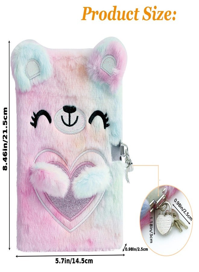 YankMooM Journal for Kids Diary with Lock for Girls, Fuzzy Secret Kids Journal Tie-Dye Notebook Gift for for Writing and Drawing, Hardcover Fluffy Bear Secret Diary with Stickers for Kids - Image 3