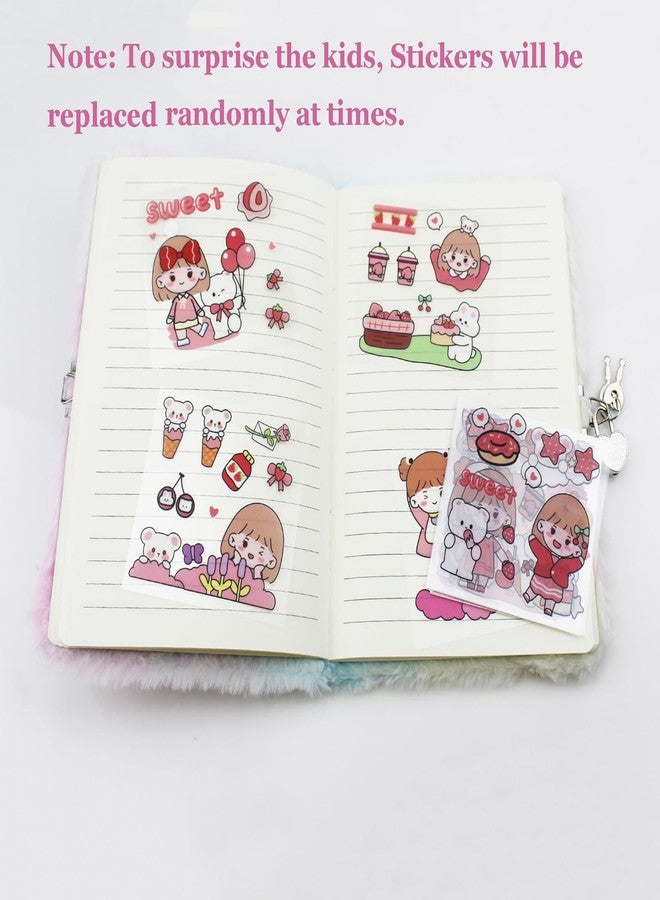 YankMooM Journal for Kids Diary with Lock for Girls, Fuzzy Secret Kids Journal Tie-Dye Notebook Gift for for Writing and Drawing, Hardcover Fluffy Bear Secret Diary with Stickers for Kids - Image 4