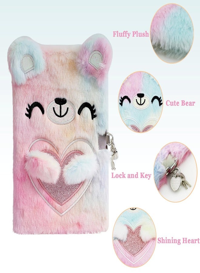 YankMooM Journal for Kids Diary with Lock for Girls, Fuzzy Secret Kids Journal Tie-Dye Notebook Gift for for Writing and Drawing, Hardcover Fluffy Bear Secret Diary with Stickers for Kids - Image 5