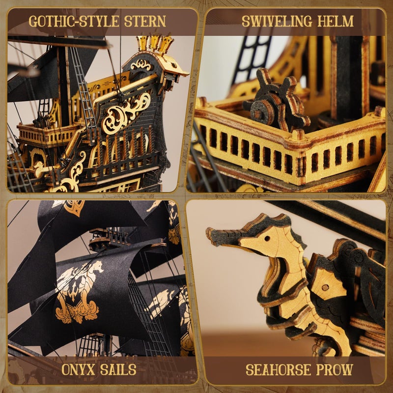 ROKR 3D Wooden Puzzles for Adults,Seahorse Barque Model kit, 603 Piece 3D Puzzles for Adults&Teens,Ideal Gift for Adults - Image 4