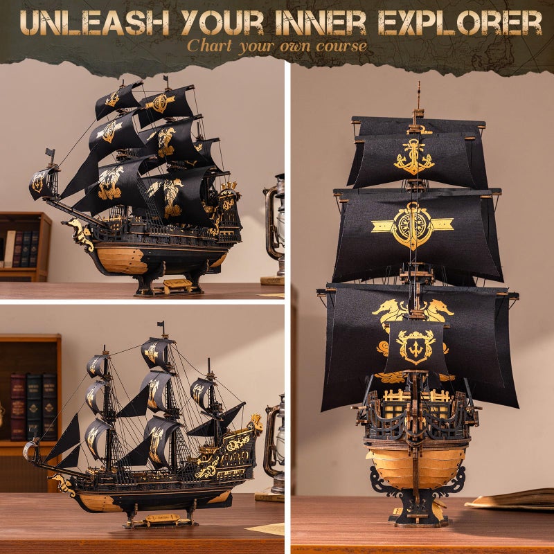 ROKR 3D Wooden Puzzles for Adults,Seahorse Barque Model kit, 603 Piece 3D Puzzles for Adults&Teens,Ideal Gift for Adults - Image 3