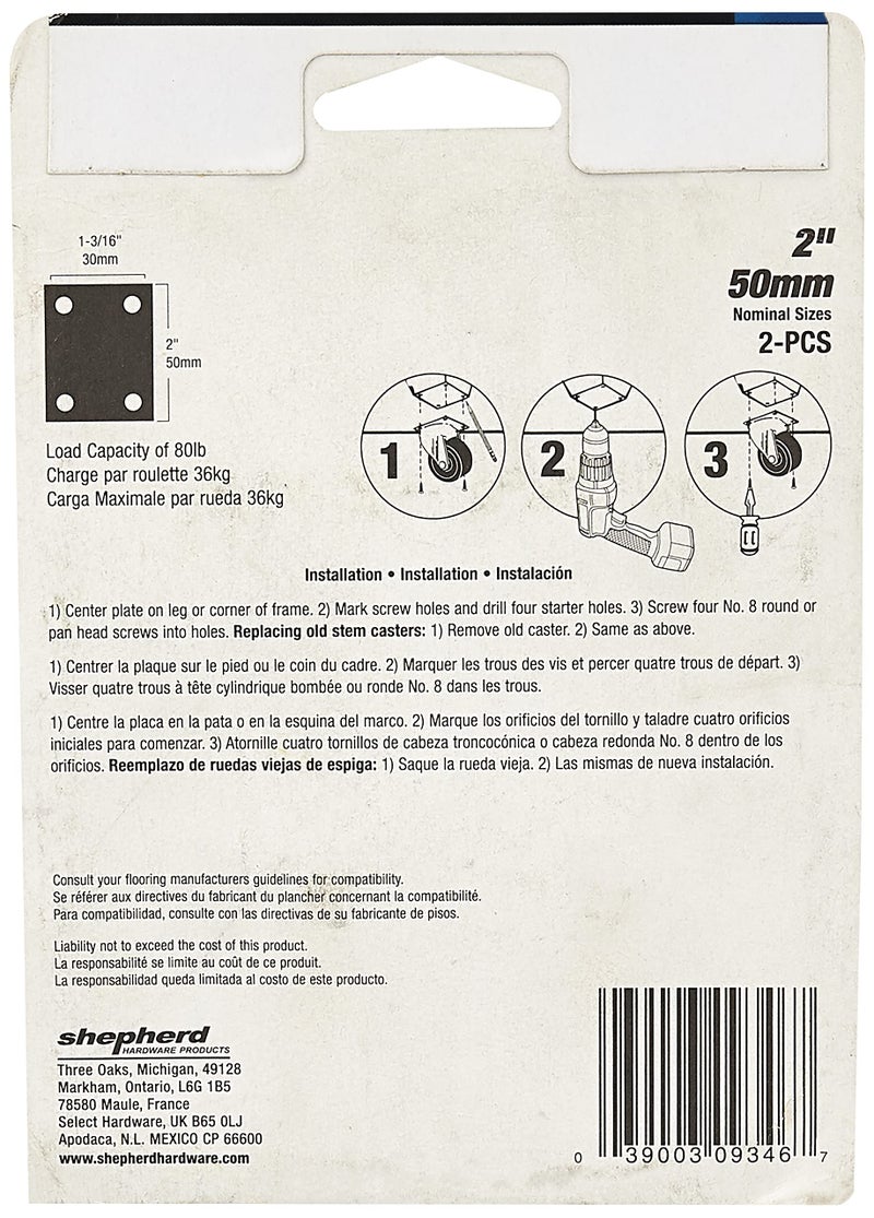 Shepherd Hardware 9346 2-Inch Medium Duty Plate Caster, 2-Pack, Black - Image 4