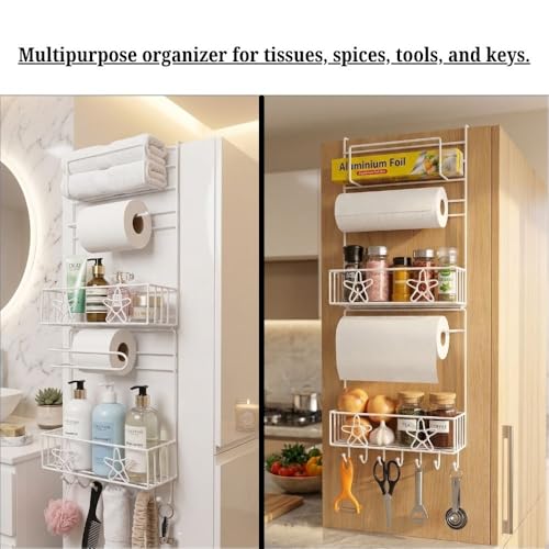 Decorlay Metal Self-Adhesive Multi-Layer Refrigerator Broadside Floating Shelves Rack Storage Hanging Organizational Fridge Side Shelf Tissue Roll Holder Kitchen Organizer (Refrigerator Side Rack) - Image 5