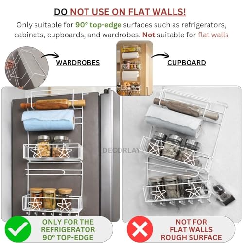 Decorlay Metal Self-Adhesive Multi-Layer Refrigerator Broadside Floating Shelves Rack Storage Hanging Organizational Fridge Side Shelf Tissue Roll Holder Kitchen Organizer (Refrigerator Side Rack) - Image 2