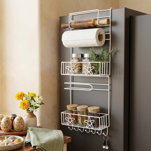Decorlay Metal Self-Adhesive Multi-Layer Refrigerator Broadside Floating Shelves Rack Storage Hanging Organizational Fridge Side Shelf Tissue Roll Holder Kitchen Organizer (Refrigerator Side Rack) - Image 4