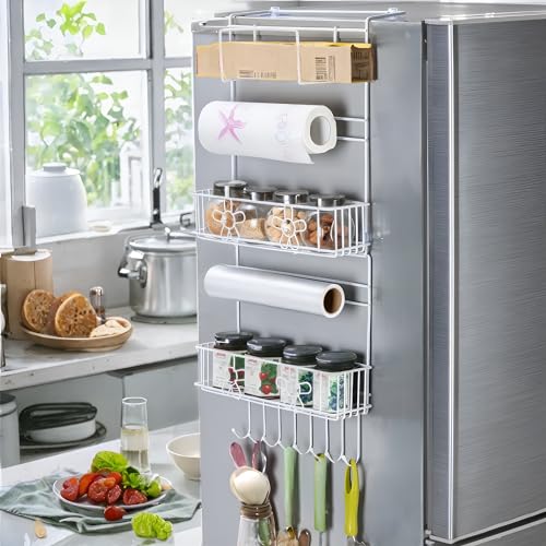 Decorlay Metal Self-Adhesive Multi-Layer Refrigerator Broadside Floating Shelves Rack Storage Hanging Organizational Fridge Side Shelf Tissue Roll Holder Kitchen Organizer (Refrigerator Side Rack) - Image 1