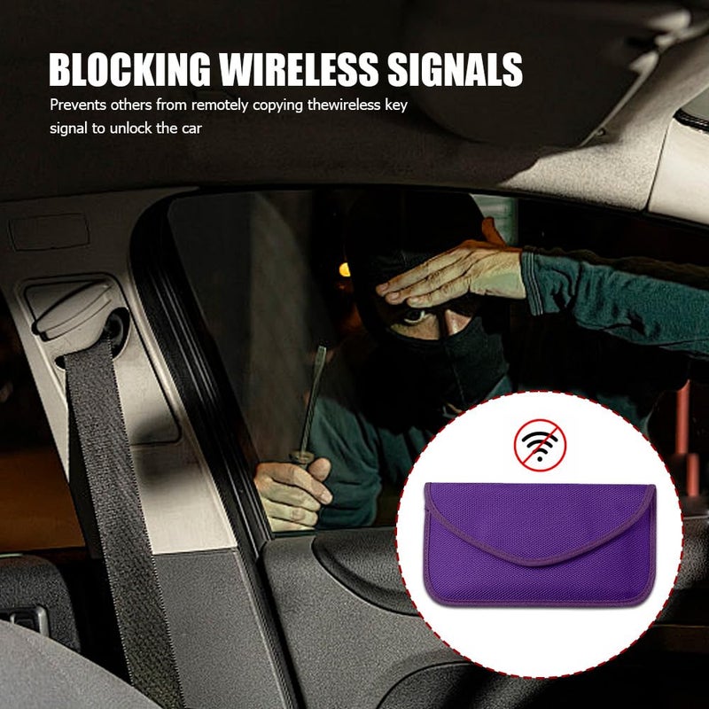 Lyxheth 2PCS Faraday Bags for Car Key and Cell Phone, Signal Blocking Bag, Faraday Key Fob Protector, Universal Cell Phone Privacy Card Protection Car Accessories for Anti-Thefting (Purple) - Image 3