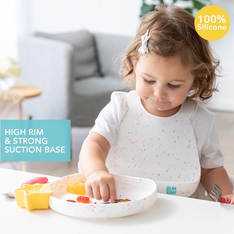 Bumkins Toddler and Baby Suction Plate, Silicone Grip Dish for Babies and Kids, Baby Led Weaning, Children Feeding Supplies, Non Skid Sticky Bottom, Platinum Silicone, 6 Months Up, Vanilla Sprinkles - Image 2