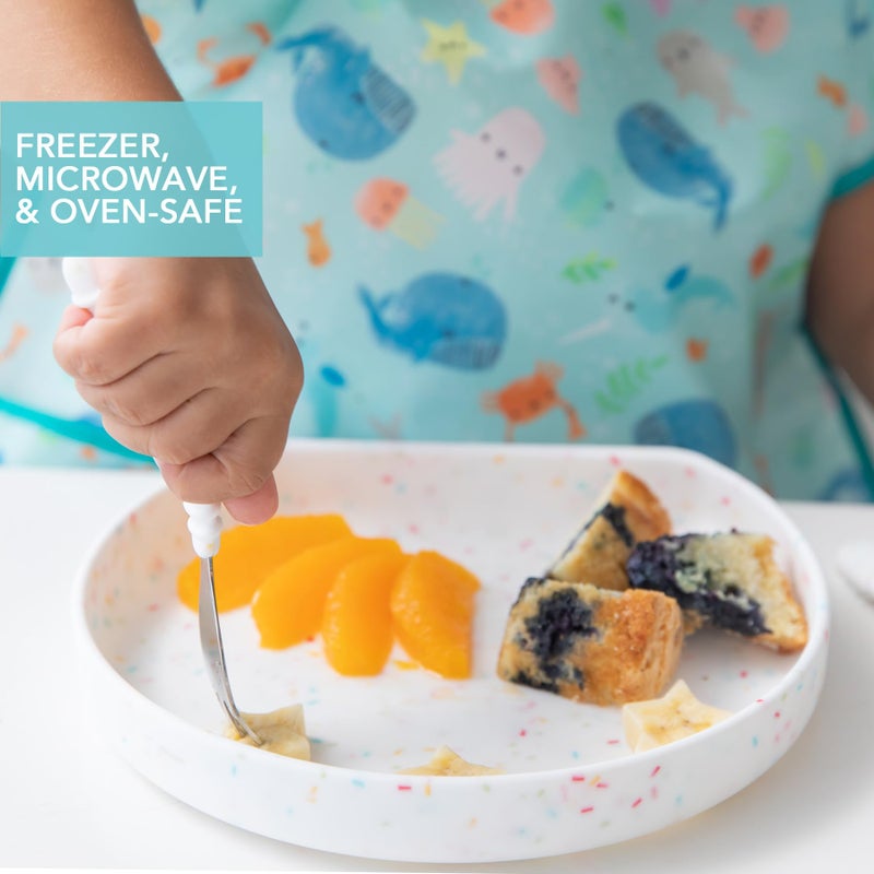 Bumkins Toddler and Baby Suction Plate, Silicone Grip Dish for Babies and Kids, Baby Led Weaning, Children Feeding Supplies, Non Skid Sticky Bottom, Platinum Silicone, 6 Months Up, Vanilla Sprinkles - Image 4