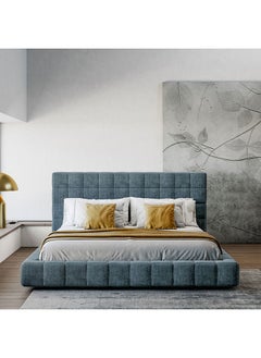 A to Z Furniture Square Patterned Bed with High Headboard in Queen, King size 160x200cm Queen size Bed in Blue Color 