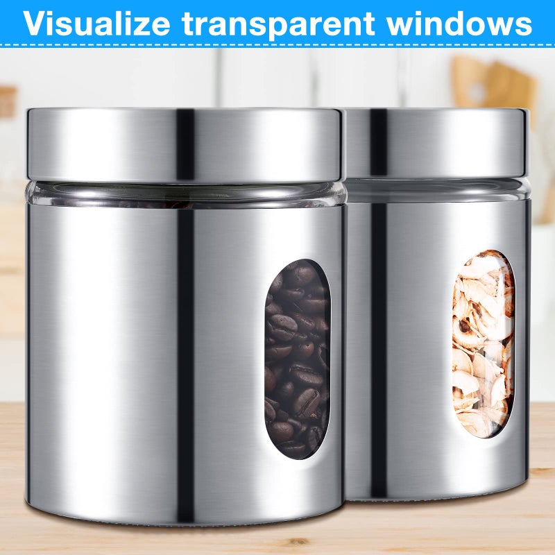 Mimorou 6 Pack Kitchen Canisters Set Airtight Coffee Sugar Tea Candy Storage Jars with Window Glass Stainless Steel Containers with Lids for Flour Cookies Spices Grains Kitchen Decorations(20 oz) - Image 4