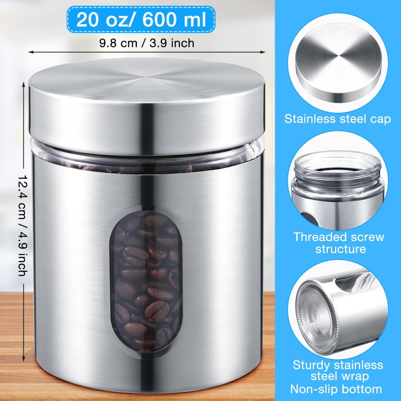 Mimorou 6 Pack Kitchen Canisters Set Airtight Coffee Sugar Tea Candy Storage Jars with Window Glass Stainless Steel Containers with Lids for Flour Cookies Spices Grains Kitchen Decorations(20 oz) - Image 2