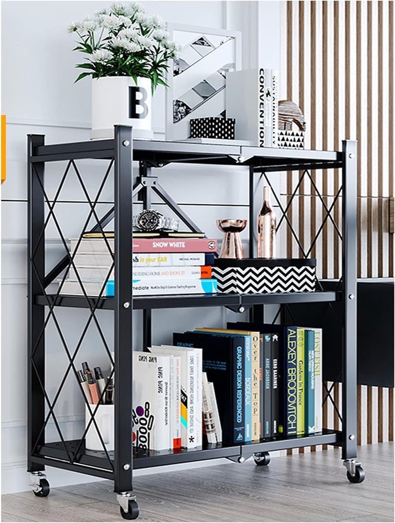 3 - Tier Foldable Freestanding Storage Shelving Unit with Upgraded Wheels for Kitchen, Pantry, Garage and Basement - Image 1