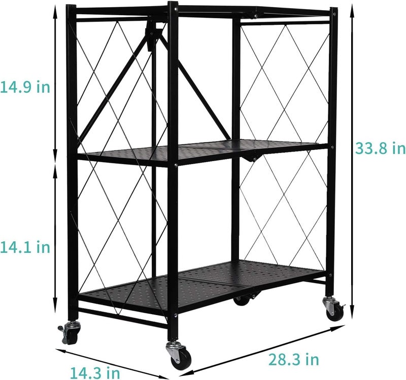 3 - Tier Foldable Freestanding Storage Shelving Unit with Upgraded Wheels for Kitchen, Pantry, Garage and Basement - Image 5
