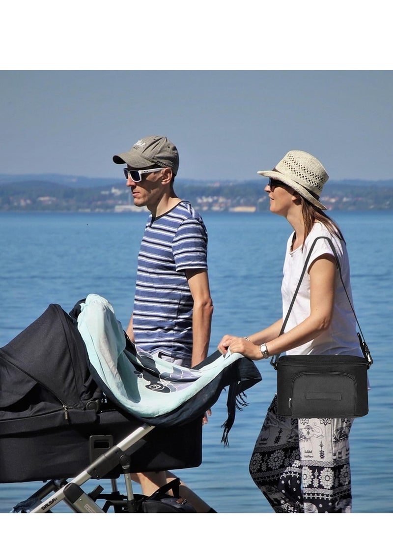 SYOSI Universal Stroller Organizer with Cup Holders Stroller Accessories Zippered Bag Adjustable Strap Diaper Pocket Wipes Pocket  Machine Washable for All Baby Stroller Models Black  - Image 4