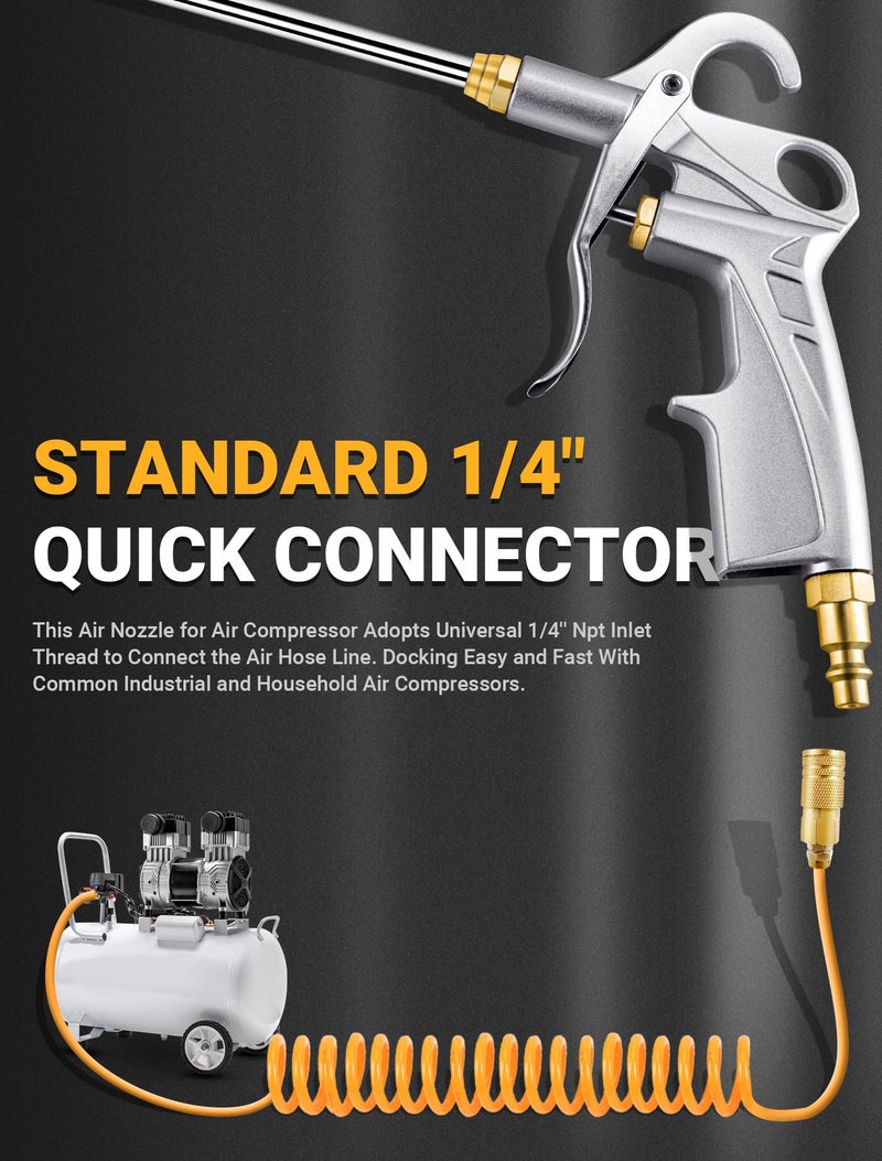 JASTIND Heavy Duty Air Blow Gun Air Nozzle Blow Gun, Air Blower for Compressor with Bigger Pipe & Extended Nozzle, Pneumatic Air Compressor Accessories Tool for Car Detailing/Industrial Household Cleaning - Image 4