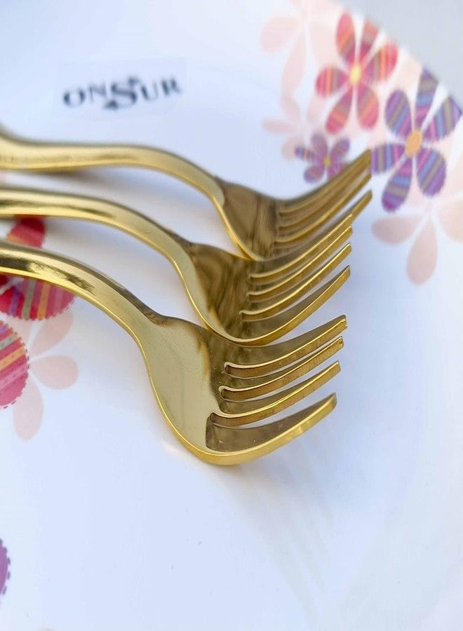 ONSUR Forks Set Stainless Steel PVD Gold Fork Set for Home and Kitchen, Golden Coated Shining 16 CM Long Perfect for Any Occasion 3pc - Image 3
