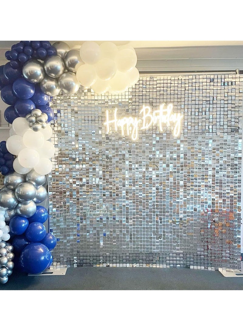 Rainbow Blue Shimmer Wall Backdrop 24PCS Rainbow Blue Sequins Backdrop Decoration Panels, Photo Backdrops for Baby Shower Mermaid Unicorn Birthday Anniversary Wedding Decoration - Image 2