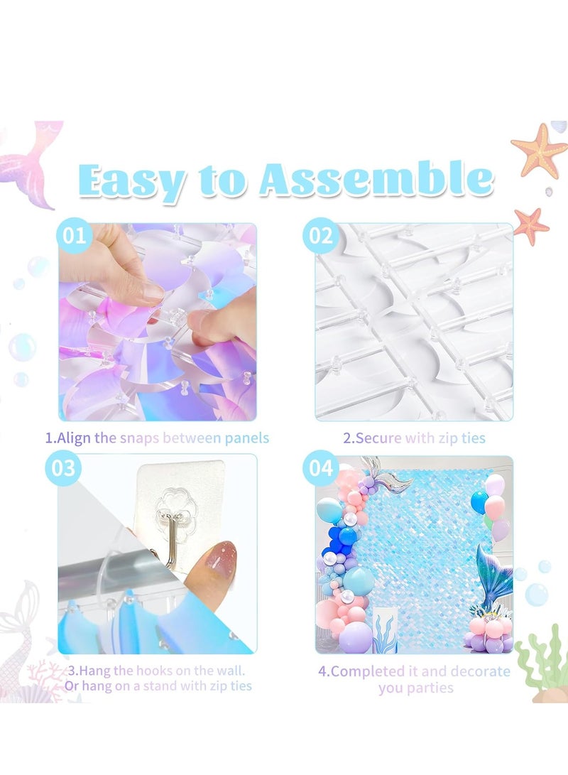 Rainbow Blue Shimmer Wall Backdrop 24PCS Rainbow Blue Sequins Backdrop Decoration Panels, Photo Backdrops for Baby Shower Mermaid Unicorn Birthday Anniversary Wedding Decoration - Image 5