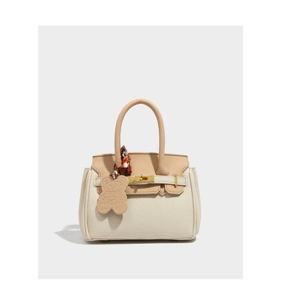 Summer Fresh Pink Kelly Bag Handbag Womens Fashion Color Block Small Bag Soft Material Commuting Handbag New 2022 Model Lotus root White 