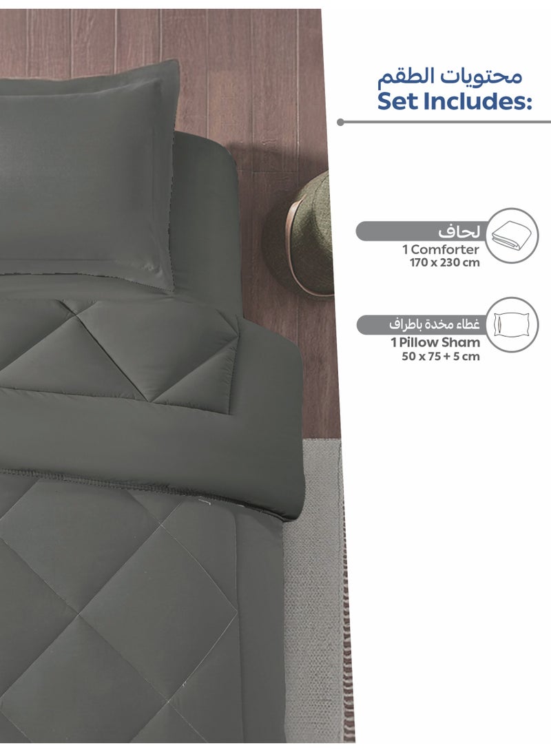 Donetella Bedding Comforter Set, Single Size 170x230 cm - 2-Pcs Solid Quilted Bed Set, Microfiber Fabric - 1 Comforter And 1 Pillow Shams - Image 3