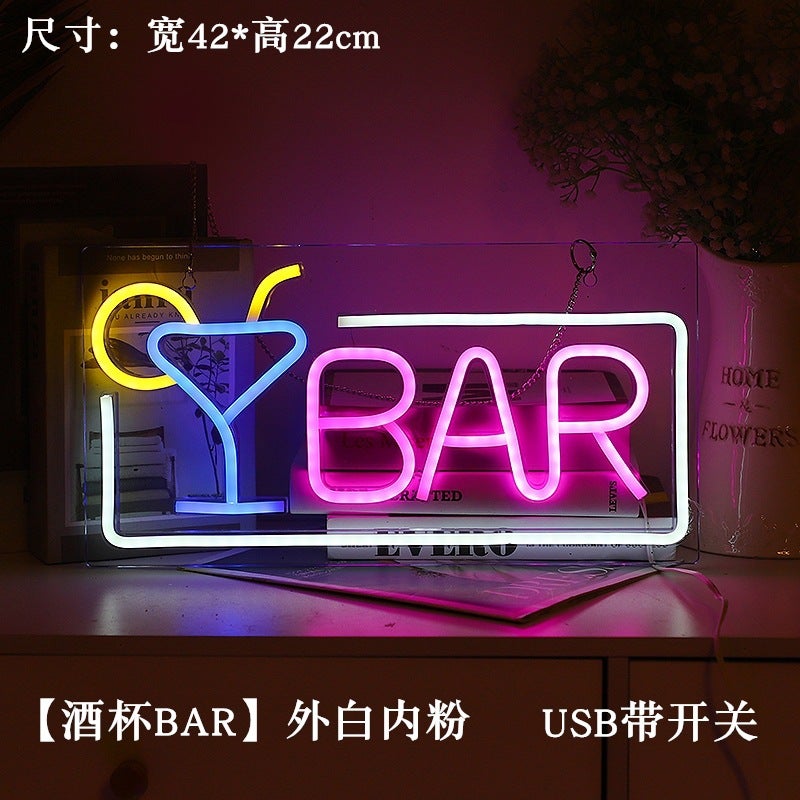 مصباح بار زينة على شكل كأس نبيذ نيون LED جديد - Image 1