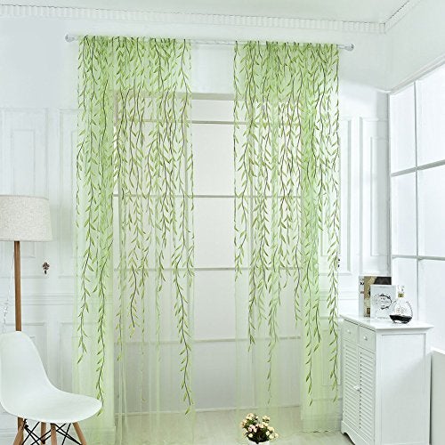 Ufurty 2 Pieces Willow Window Curtain Voile Tulle Room Salix Leaf Sheer Gauze Panel Drapes Green Color for Living Room, Bedroom, Balcony - Image 2