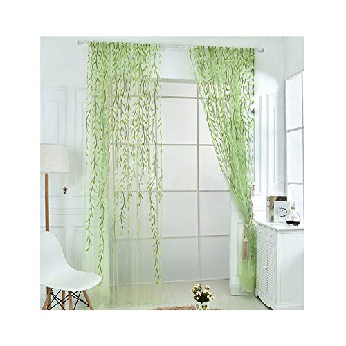 Ufurty 2 Pieces Willow Window Curtain Voile Tulle Room Salix Leaf Sheer Gauze Panel Drapes Green Color for Living Room, Bedroom, Balcony - Image 1