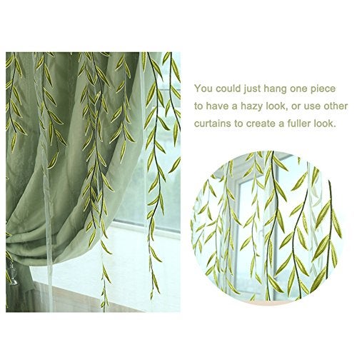 Ufurty 2 Pieces Willow Window Curtain Voile Tulle Room Salix Leaf Sheer Gauze Panel Drapes Green Color for Living Room, Bedroom, Balcony - Image 4