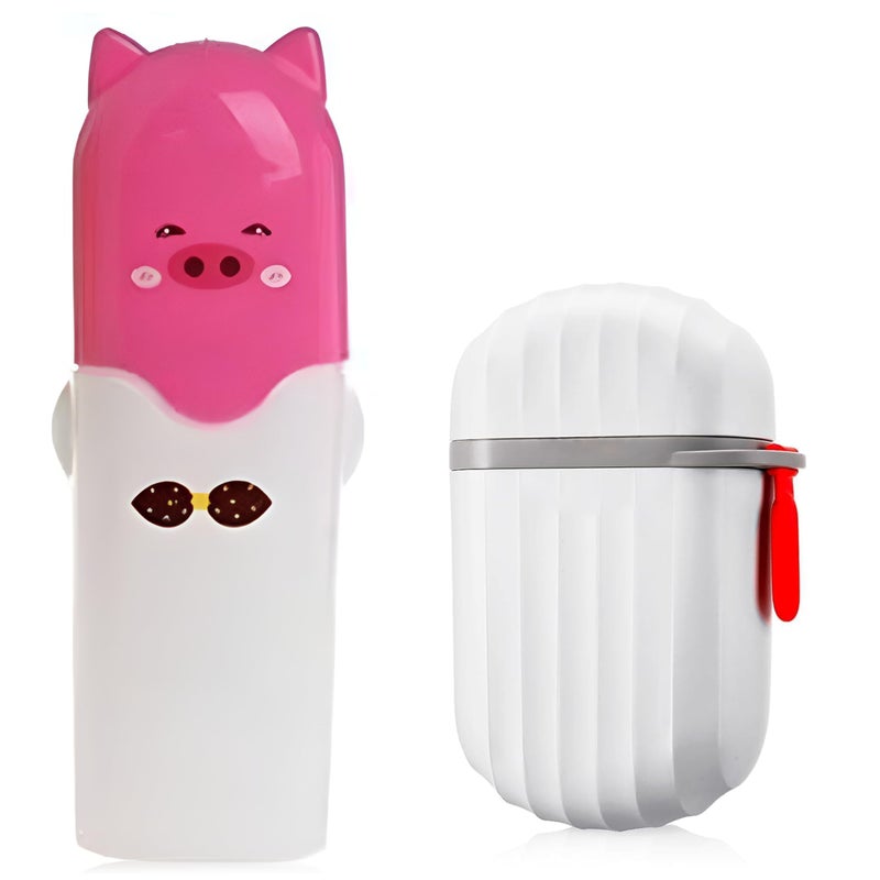 Aseenaa Combo Cute Cartoon Shape Plastic Portable Toothbrush Case Holder with Soap Case Holder for Bathroom Storage, Camping, Travel, Indoor & Outdoor (Pack of 2, Multicolor) - Image 1