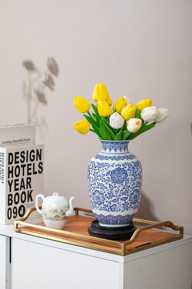 GaLouRo Blue Vase, Chinoiserie Vase, Ginger Jar Vase for Home Decor, Blue and White Porcelain Decor,9 "H - Image 4