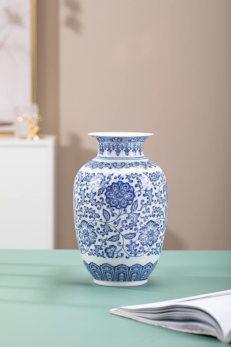 GaLouRo Blue Vase, Chinoiserie Vase, Ginger Jar Vase for Home Decor, Blue and White Porcelain Decor,9 "H - Image 3