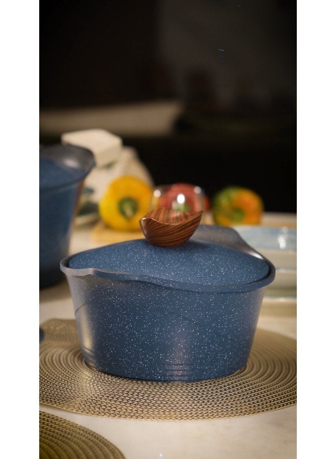 جلوري طقم حلل جرانيت غير لاصق بريميوم 15ق حلة( 18 + 20 + 24 + 28) + قارب 40 +  مقلايه 24+ ووك 28 + 4 ماسك لون ازرق - Image 2