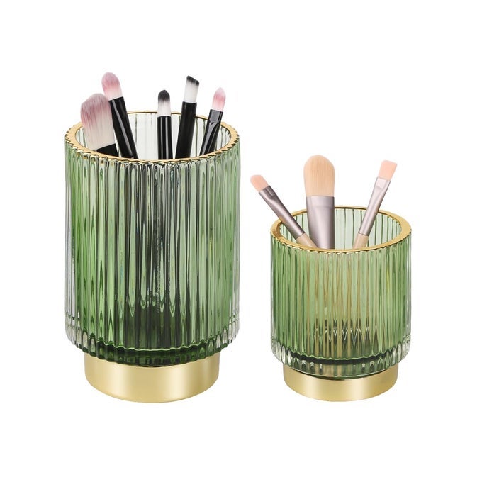 GREEN MAKEUP BRUSH HOLDER FOR VANITY GLASS MAKEUP ORGANIZER CUP GOLD TOOTHBRUSH HOLDERS PEN HOLDER FOR DESKTOP VINTAGE BRUSHES STORAGE ORGANIZER FOR PAINT BRUSH PEN PENCIL EYELINER