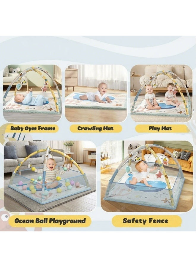 VTERLY Baby Play Gym Mat with Ball Pit Activity Gym Center Tummy Time Mat Thickened Mat Sensory Exploration Motor Skill Development for Newborn Infant Baby Toddlers - Image 3