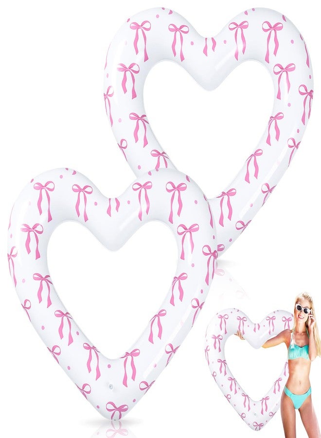 Soulchen 2 Pack Pink Bow Pool Float 43 Inch Heart Summer Swimming Pool Float Coquette Blow up Inflatable Loungers Tube Ring for Women Adults Water Fun Beach Party Valentines Bachelorette - Image 1