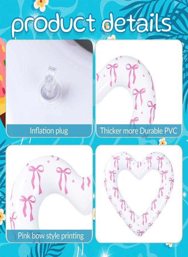 Soulchen 2 Pack Pink Bow Pool Float 43 Inch Heart Summer Swimming Pool Float Coquette Blow up Inflatable Loungers Tube Ring for Women Adults Water Fun Beach Party Valentines Bachelorette - Image 3