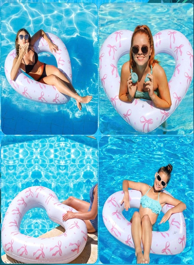 Soulchen 2 Pack Pink Bow Pool Float 43 Inch Heart Summer Swimming Pool Float Coquette Blow up Inflatable Loungers Tube Ring for Women Adults Water Fun Beach Party Valentines Bachelorette - Image 5