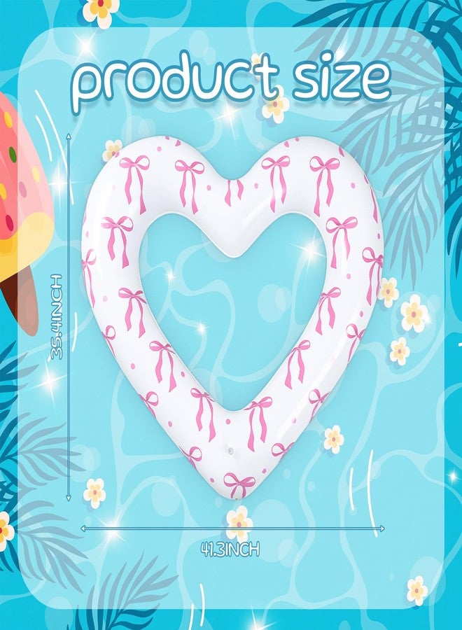 Soulchen 2 Pack Pink Bow Pool Float 43 Inch Heart Summer Swimming Pool Float Coquette Blow up Inflatable Loungers Tube Ring for Women Adults Water Fun Beach Party Valentines Bachelorette - Image 2
