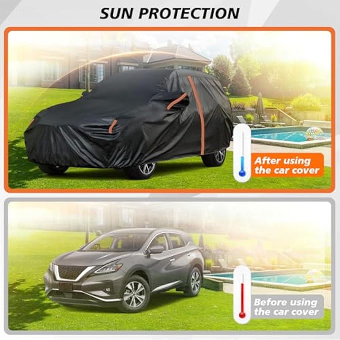 rayihni أغطية سيارات لجميع الأحوال الجوية مقاومة للماء، غطاء سيارة SUV لتحالف رينو-نيسان مورانو 2015-2024، غطاء سيارة خارجي بسحاب للباب/شريط عاكس/جيوب للمرايا، حماية من أشعة الشمس والأتربة - Image 3
