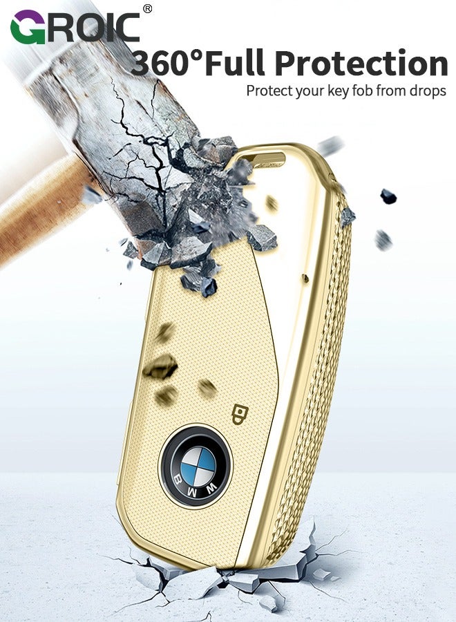 GROIC For BMW Key Fob Cover with Keychain, Car Key Shell Case for BMW 3 5 7 Series  X1 X3 X5 X7 IX XM U11735i 740Li 2023 2024, BMW Remote Smart Key PC Protector, Car Key Holder Key Cover (Yellow) - Image 5