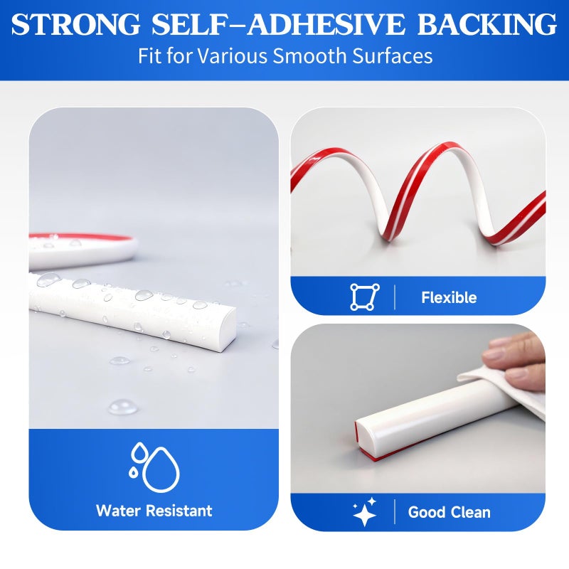 YIYAO Flexible Quarter Round Molding Bendable Molding Trim 0.5 Inch(W) x 5 Feet(L) Self Adhesive Vinyl Wall Base Peel and Stick Rubber Edge Trim for Floor,Tub,Around Curved Stairs(White) - Image 4