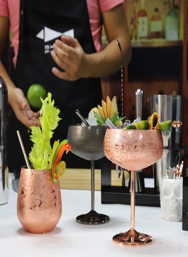Skyfish Sky Fish 14 oz Etching Martini Cocktail Glasse,Copper Plated Stainless Steel,Set Of 2 With 2 Cocktail Picks - Image 2
